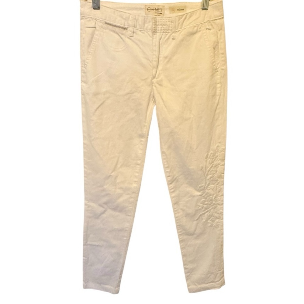 Anthropologie Chino Relaxed Pant Embroidered White nwt